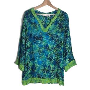 Soft Surroundings Anaisha tunic Blue lime green floral tie dye size small